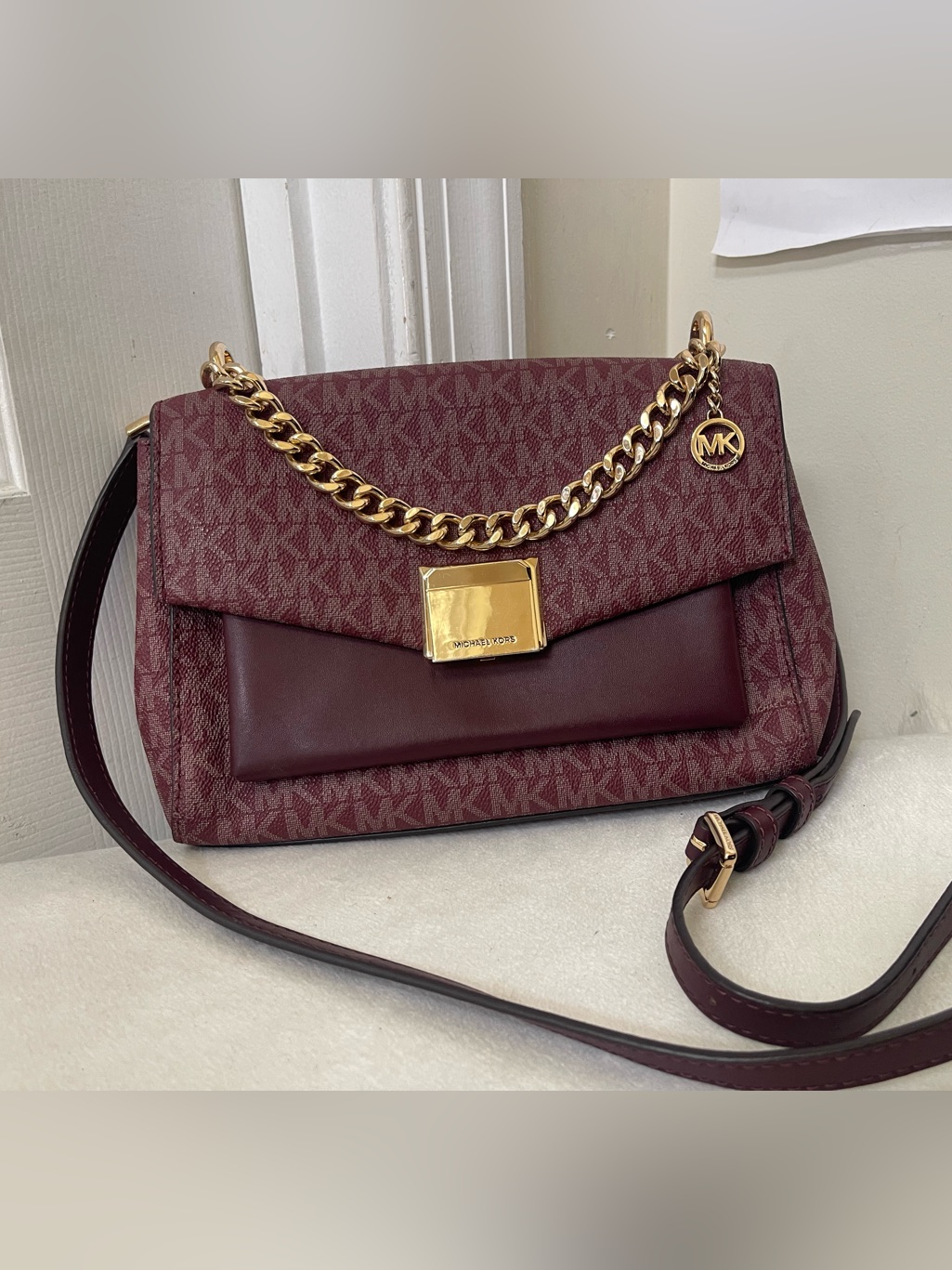 Michael Kors Maroon Signature Chain Shoulder /Crossbody Bag